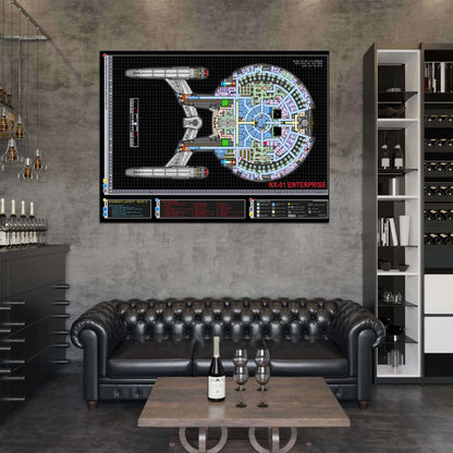 Starship Enterprise Spacecraft Star Trek Schematics Blueprint Art Movie Wall Art Print Poster