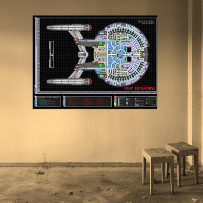 Starship Enterprise Spacecraft Star Trek Schematics Blueprint Art Movie Wall Art Print Poster
