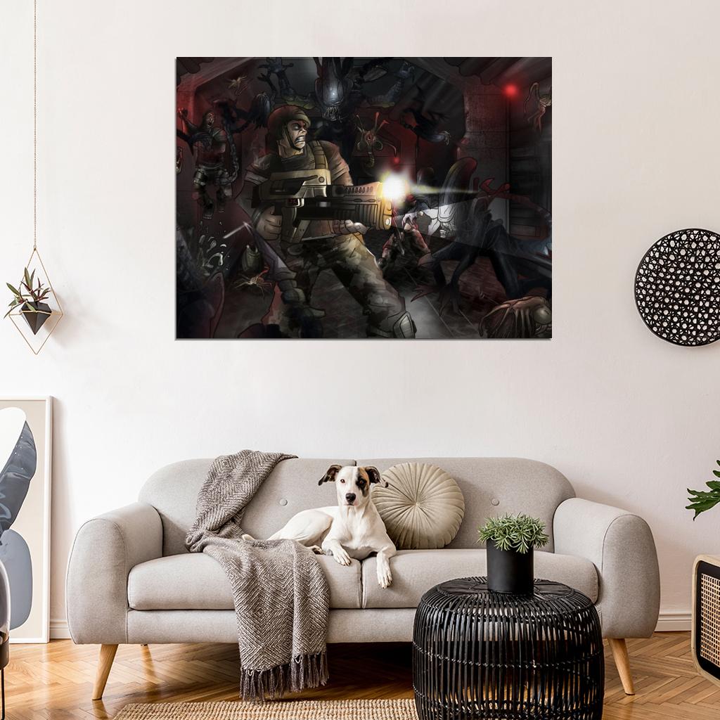 Aliens Marines Fight Rifle Cool Movie Art Wall Art Print Poster