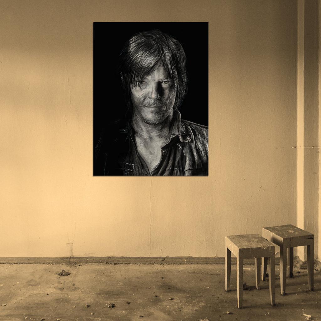 Daryl Dixon Norman Reedus Drawing Art Portrait Wall Art Print Poster