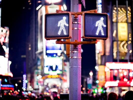 Manhattan New York City Street Pedestrian Traffic Lights Night Beautiful Wall Art Print Poster