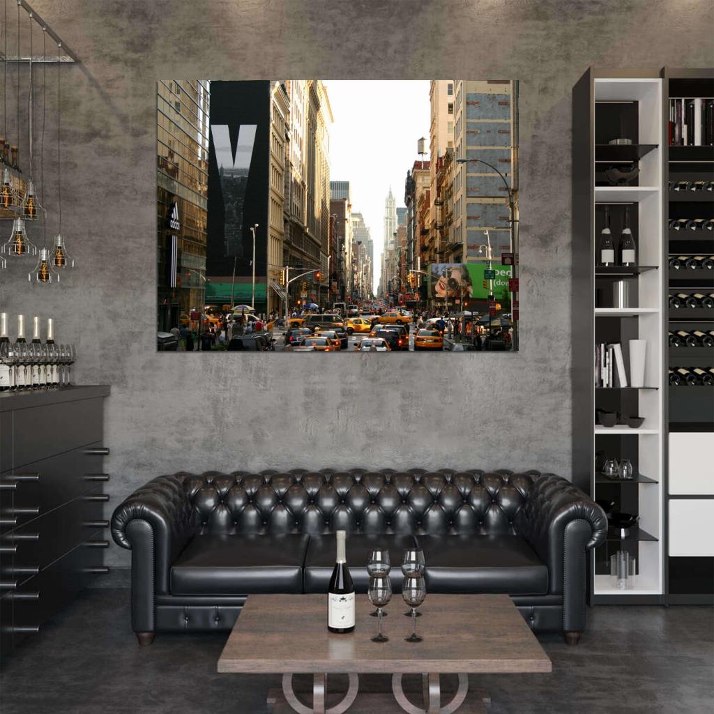 Manhattan New York City Street Cars Traffic Wall Art Print Poster