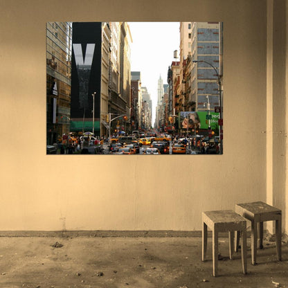 Manhattan New York City Street Cars Traffic Wall Art Print Poster