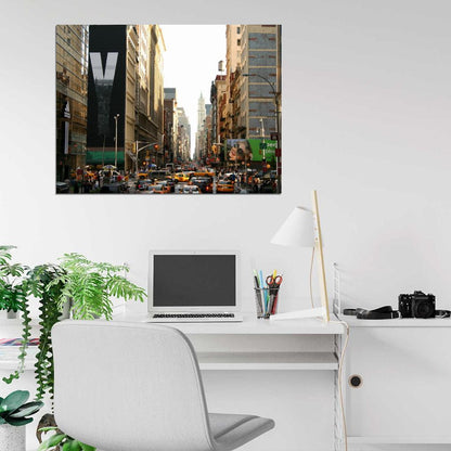 Manhattan New York City Street Cars Traffic Wall Art Print Poster