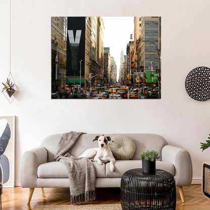 Manhattan New York City Street Cars Traffic Wall Art Print Poster