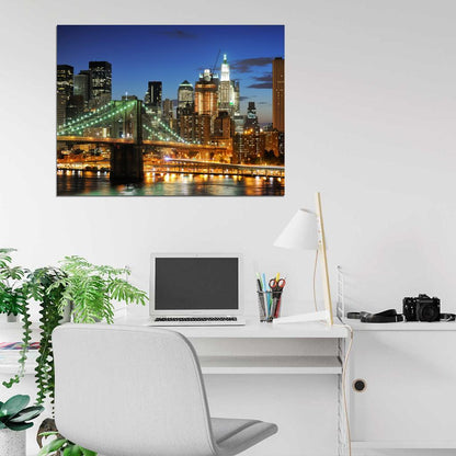 Brooklyn Bridge Manhattan New York City Beautiful Night Wall Art Print Poster
