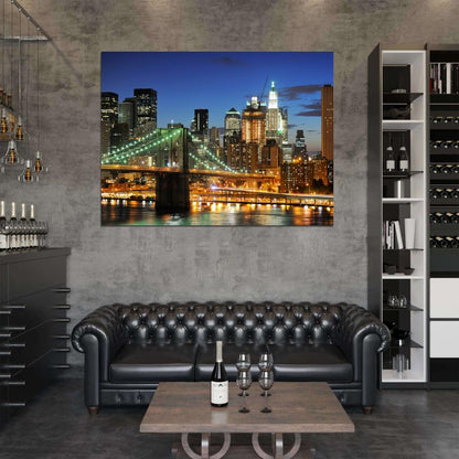 Brooklyn Bridge Manhattan New York City Beautiful Night Wall Art Print Poster