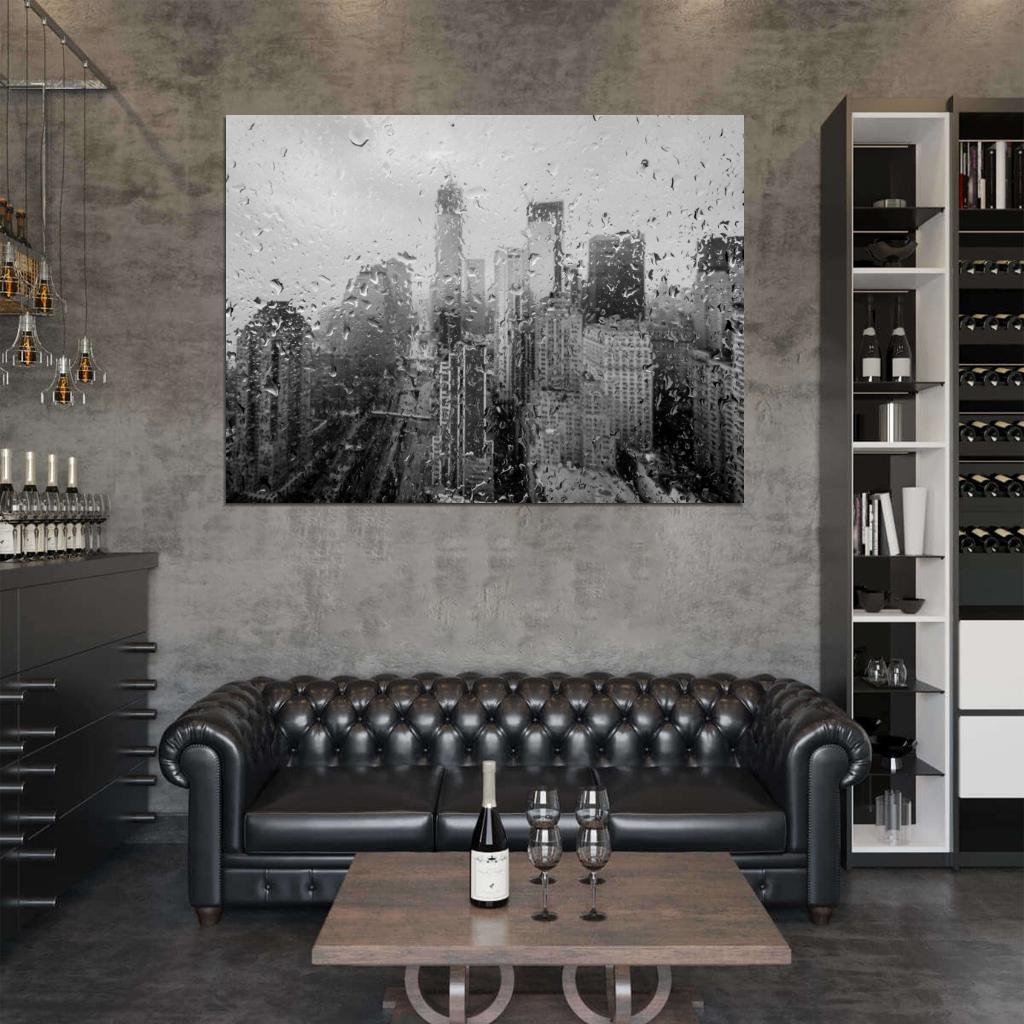 Amazing Raindrops Window New York City Beautiful Rain BW Wall Art Print Poster