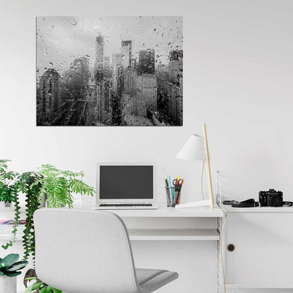 Amazing Raindrops Window New York City Beautiful Rain BW Wall Art Print Poster
