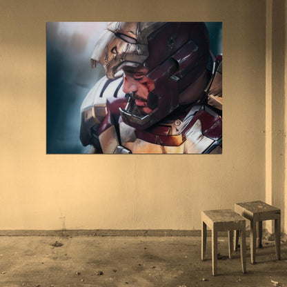 Tony Stark Wounded Blood Iron Man Awesome Art Mask Helmet Wall Art Print Poster