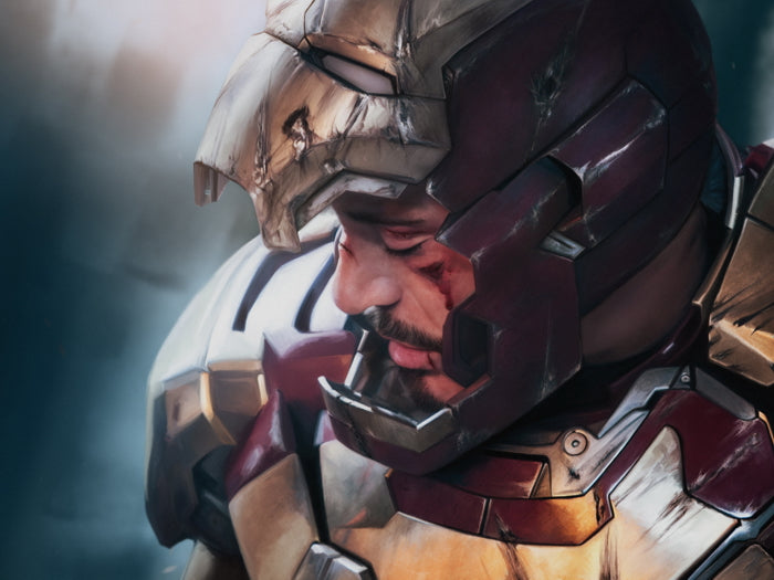 Tony Stark Wounded Blood Iron Man Awesome Art Mask Helmet Wall Art Print Poster