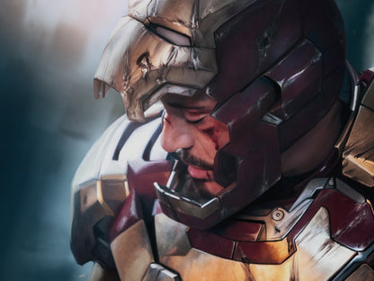 Tony Stark Wounded Blood Iron Man Awesome Art Mask Helmet Wall Art Print Poster