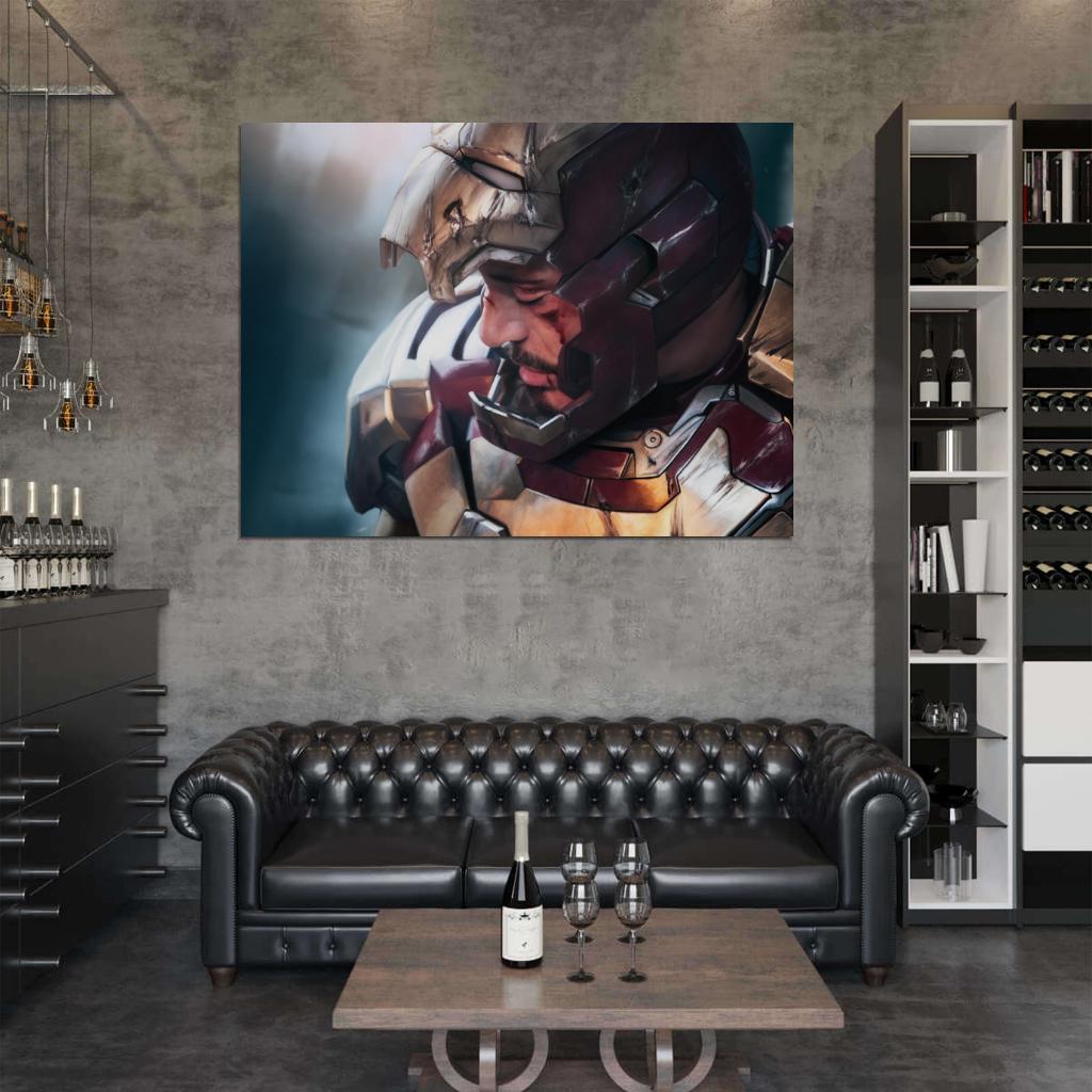 Tony Stark Wounded Blood Iron Man Awesome Art Mask Helmet Wall Art Print Poster