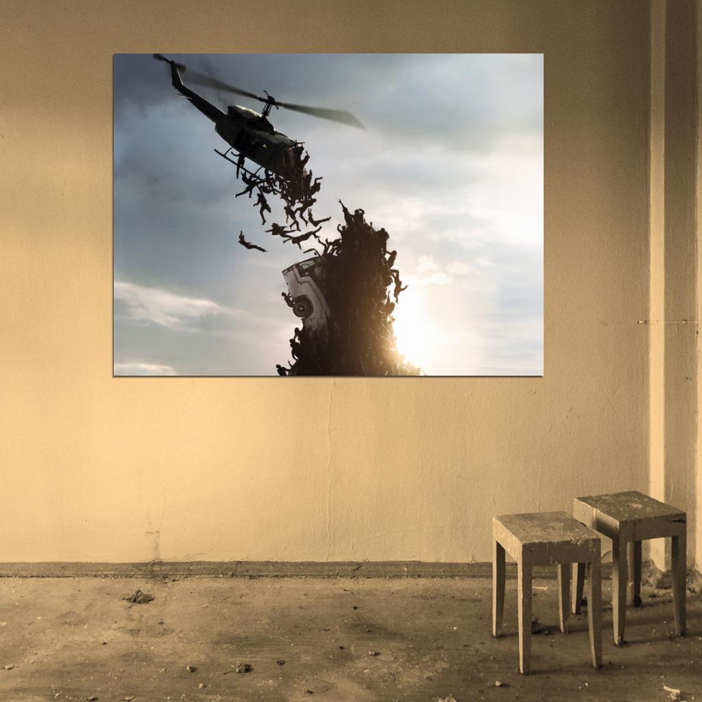 World War Z Helicopter Zombies Awesome Movie Brad Pitt Wall Art Print Poster