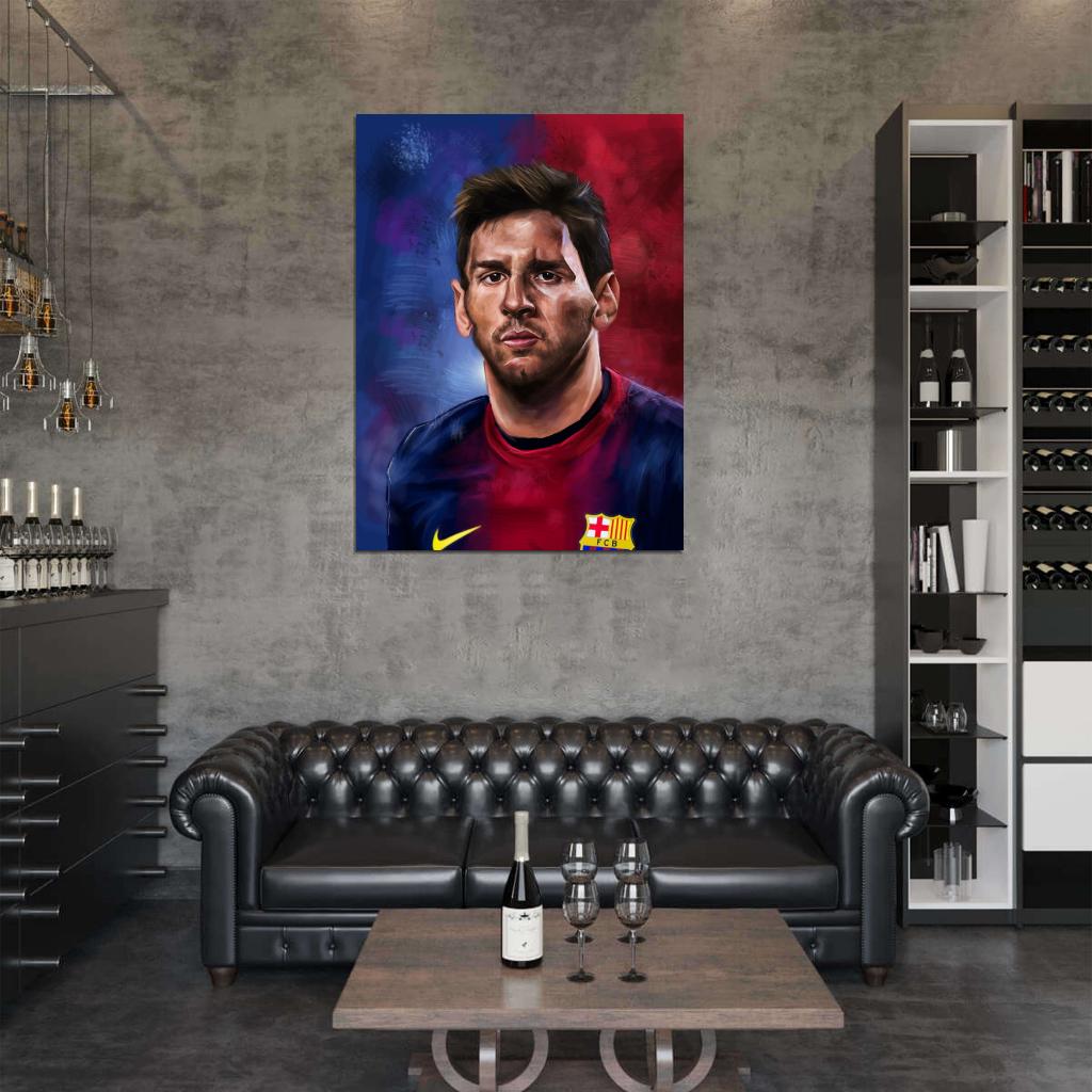 Leo Messi Painting Art Portrait FC Football Soccer Sport Wall Art Print Poster
