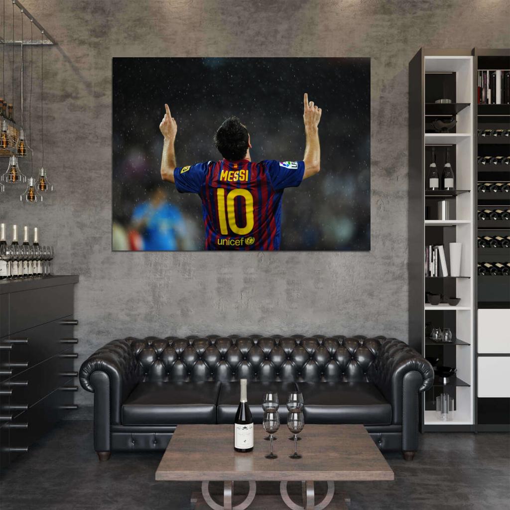 Lionel Messi Back Rain Argentina Football Soccer Sport Wall Art Print Poster