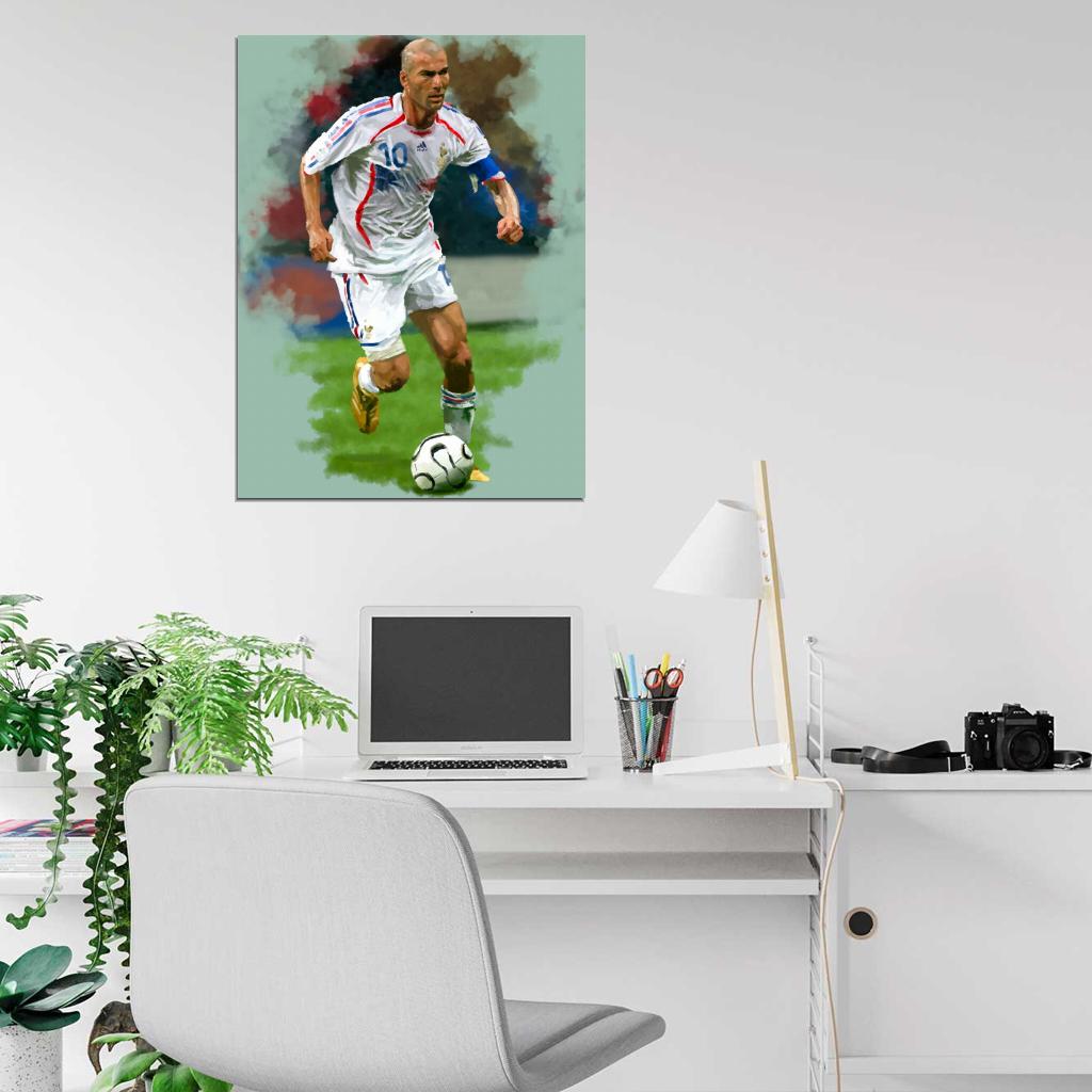 Zinedine Zidane France Legend Painting Art Football Soccer Sport Wall Art Print Poster