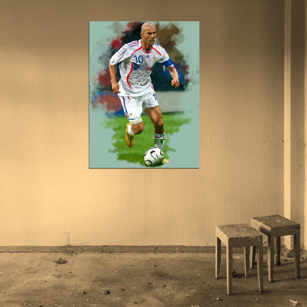 Zinedine Zidane France Legend Painting Art Football Soccer Sport Wall Art Print Poster