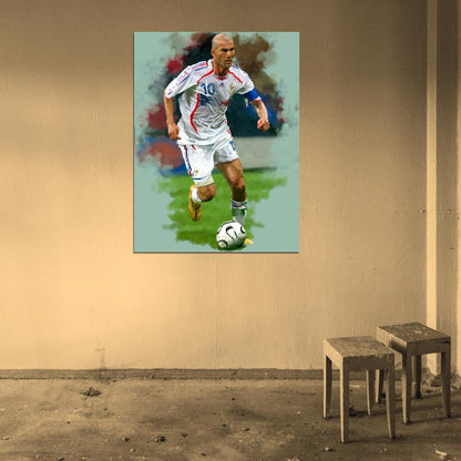Zinedine Zidane France Legend Painting Art Football Soccer Sport Wall Art Print Poster