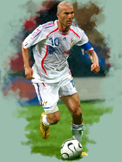 Zinedine Zidane France Legend Painting Art Football Soccer Sport Wall Art Print Poster