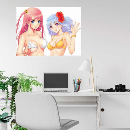 Hot Anime Girls Big Boobs Sexy Tits Bikini Bra Art Wall Art Print Poster