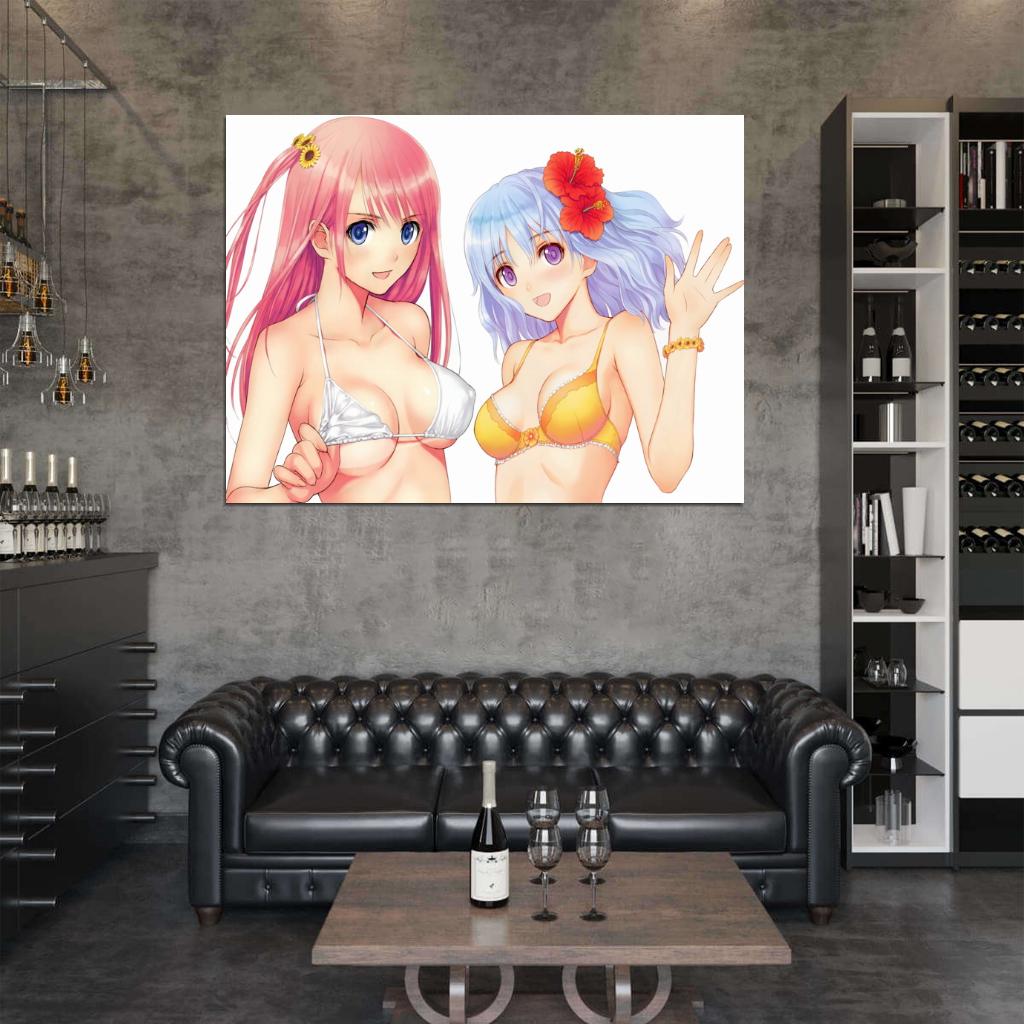 Hot Anime Girls Big Boobs Sexy Tits Bikini Bra Art Wall Art Print Poster