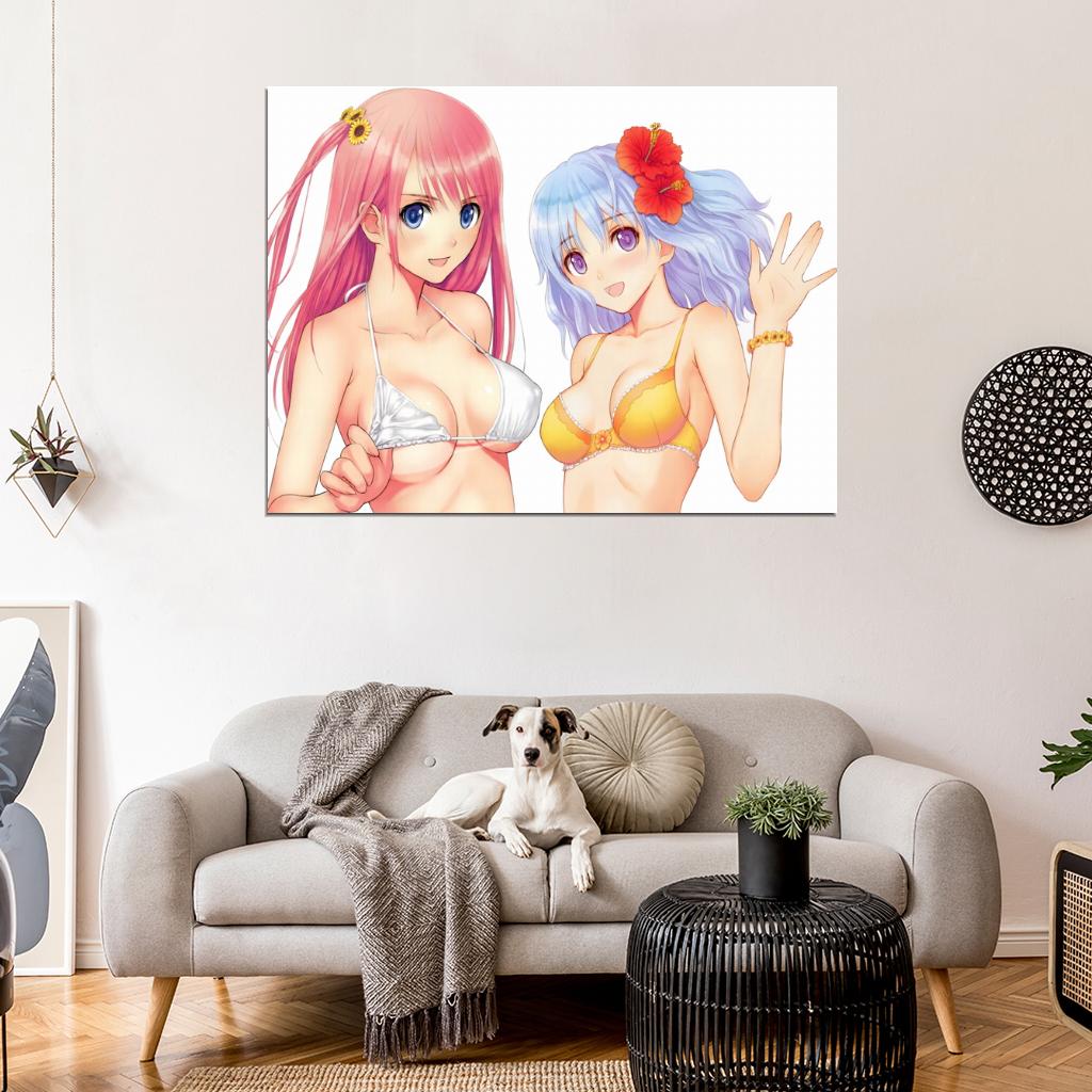 Hot Anime Girls Big Boobs Sexy Tits Bikini Bra Art Wall Art Print Poster