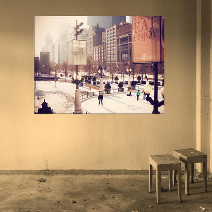 Cityfront Illinois Chicago USA Snow Winter Wall Art Print Poster