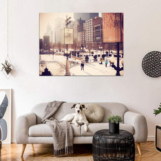 Cityfront Illinois Chicago USA Snow Winter Wall Art Print Poster