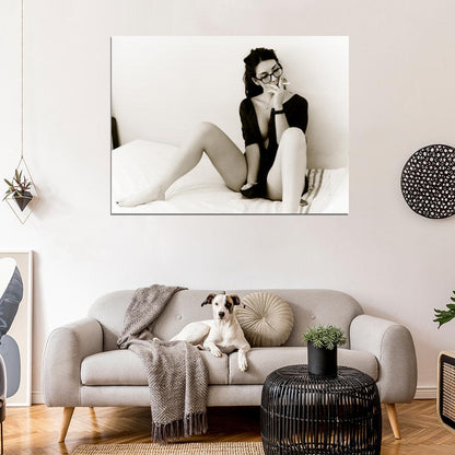 Hot Smoking Girl Lily Model Sexy Glasses BW Nude Naked Wall Art Print Poster