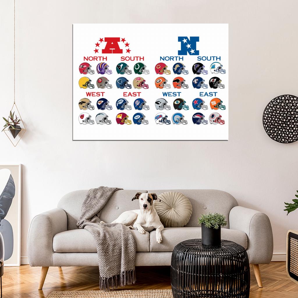 All Football Teams Helmets Logos Sport Wall Art Print Poster