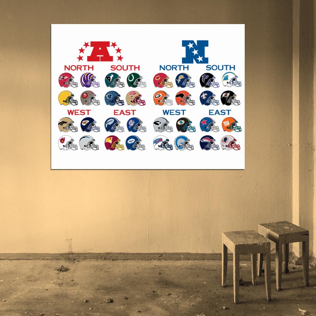 All Football Teams Helmets Logos Sport Wall Art Print Poster