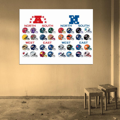 All Football Teams Helmets Logos Sport Wall Art Print Poster