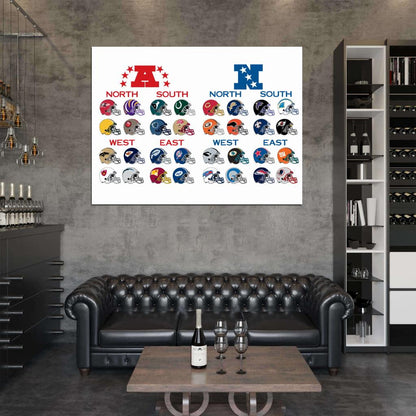 All Football Teams Helmets Logos Sport Wall Art Print Poster