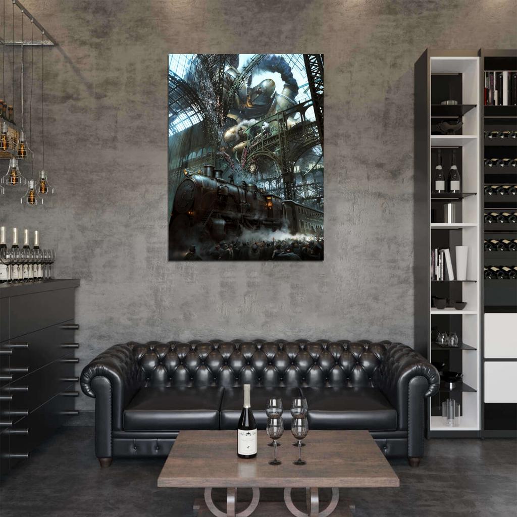 Steampunk Awesome Painting Fantasy Art Rail Road Train Giant Wall Art Print Poster
