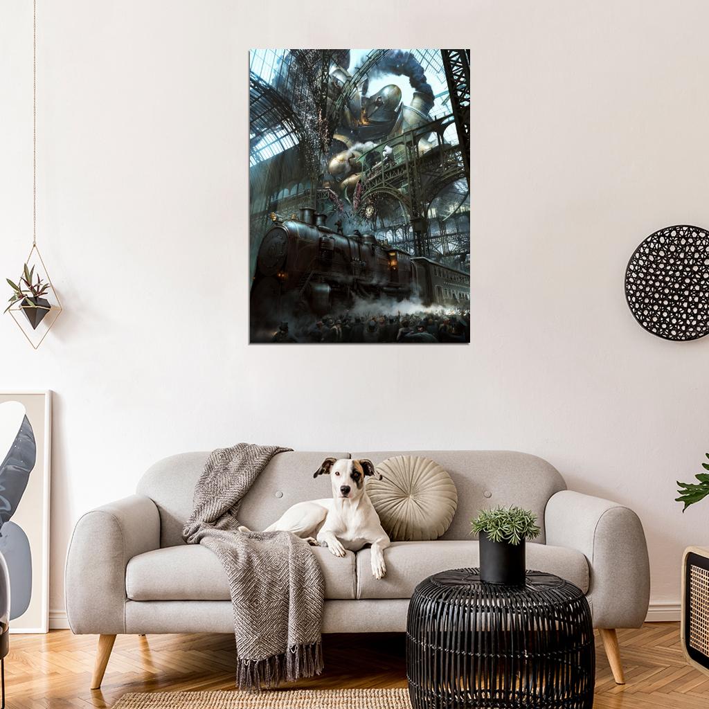 Steampunk Awesome Painting Fantasy Art Rail Road Train Giant Wall Art Print Poster