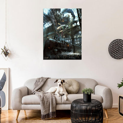 Steampunk Awesome Painting Fantasy Art Rail Road Train Giant Wall Art Print Poster