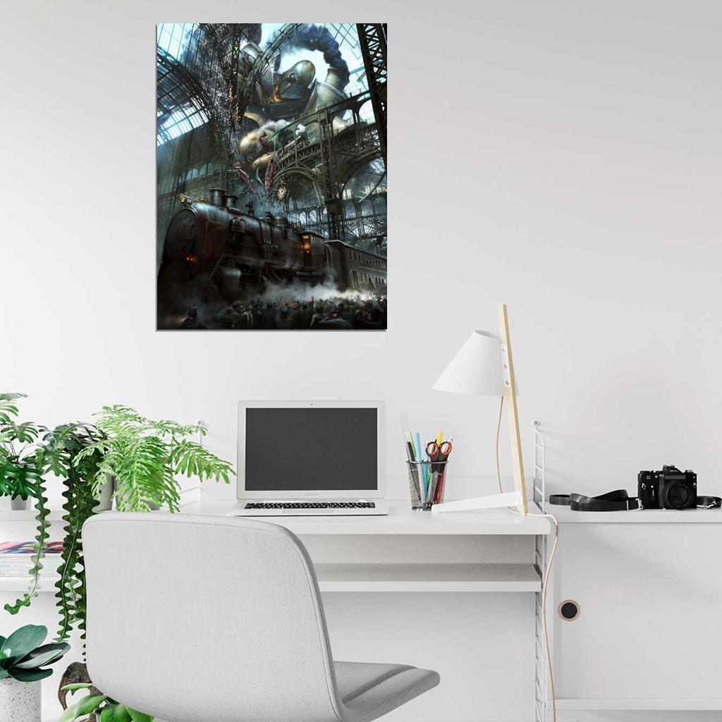 Steampunk Awesome Painting Fantasy Art Rail Road Train Giant Wall Art Print Poster
