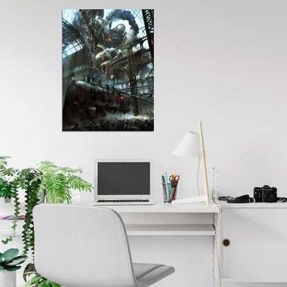 Steampunk Awesome Painting Fantasy Art Rail Road Train Giant Wall Art Print Poster