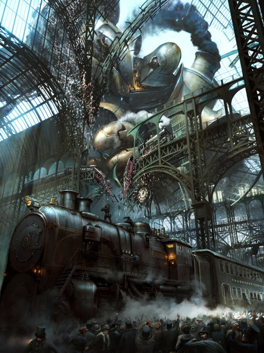 Steampunk Awesome Painting Fantasy Art Rail Road Train Giant Wall Art Print Poster