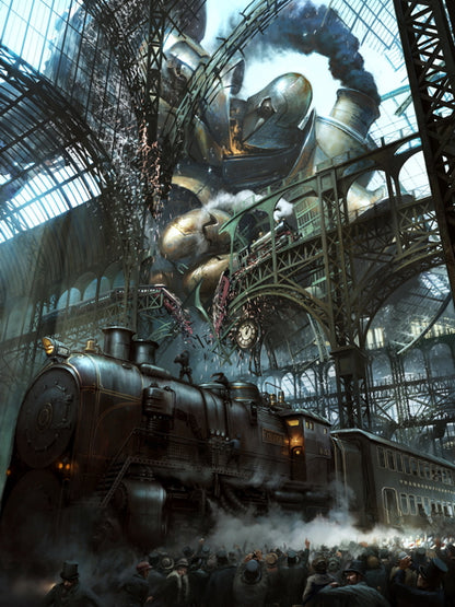 Steampunk Awesome Painting Fantasy Art Rail Road Train Giant Wall Art Print Poster
