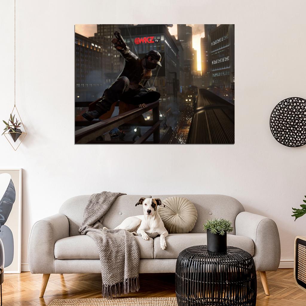 Watch Dogs Aiden Pearce Jump Train Video Game Art Wall Art Print Poster