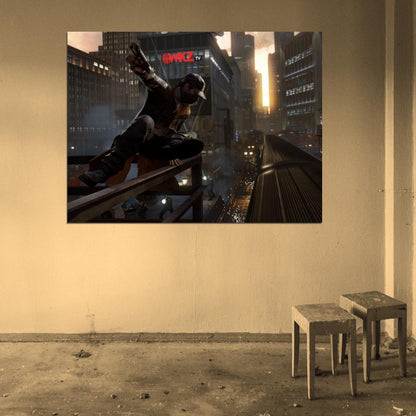 Watch Dogs Aiden Pearce Jump Train Video Game Art Wall Art Print Poster