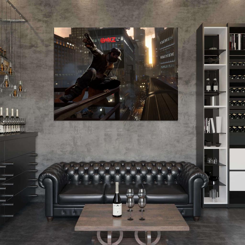 Watch Dogs Aiden Pearce Jump Train Video Game Art Wall Art Print Poster