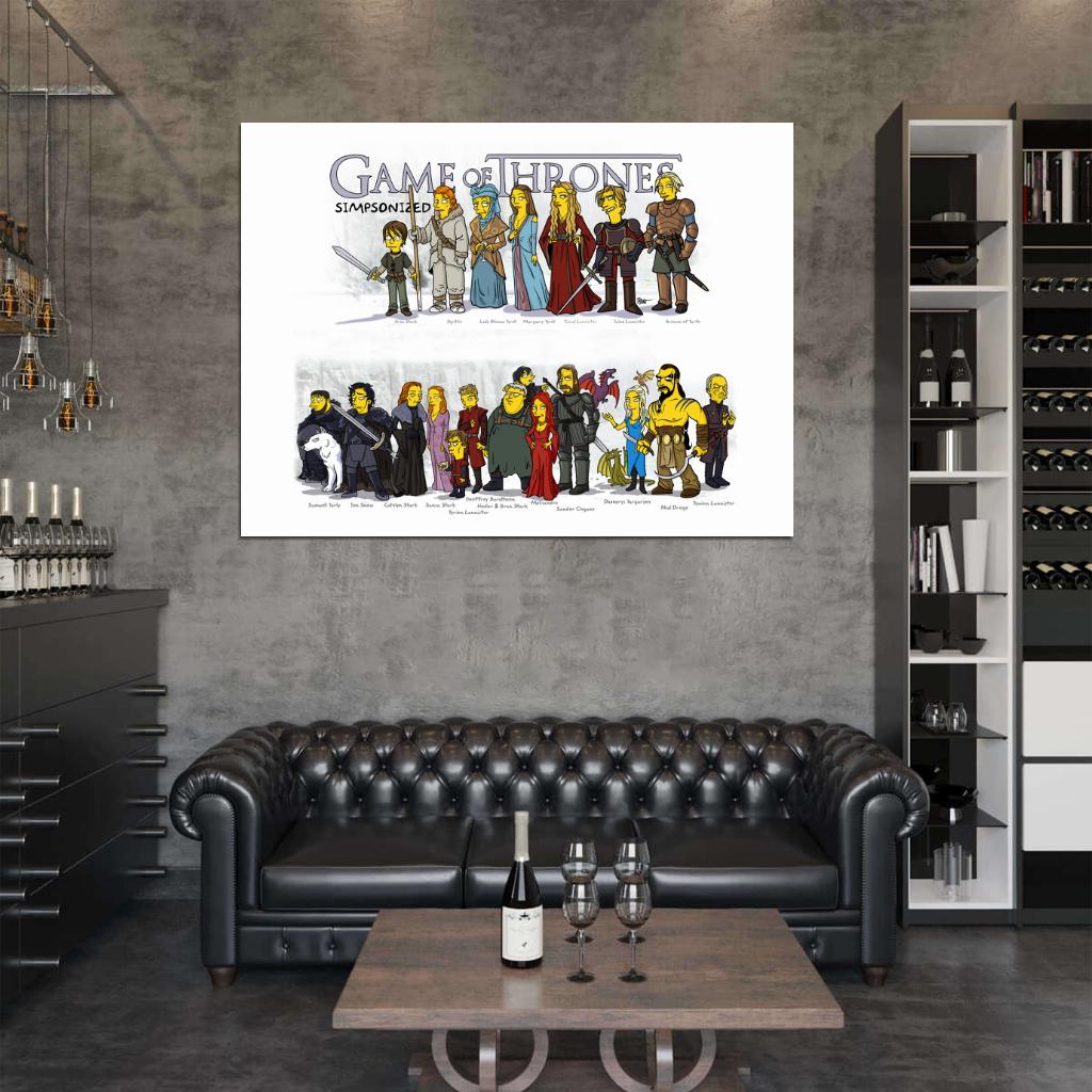 The Simpsons Game of Thrones Cast Characters Funny Art TV Series Wall Art Print Poster