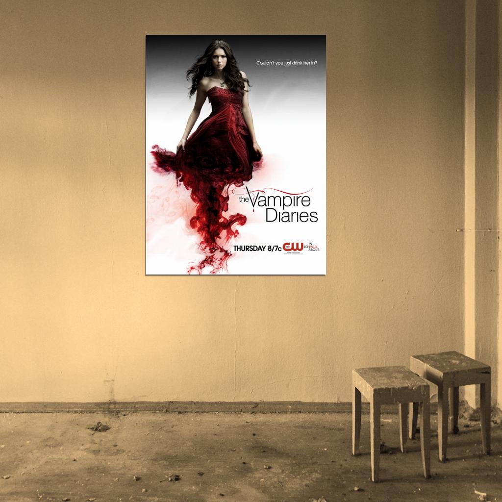The Vampire Diaries Nina Dobrev Red Dress TV Series Wall Art Print Poster