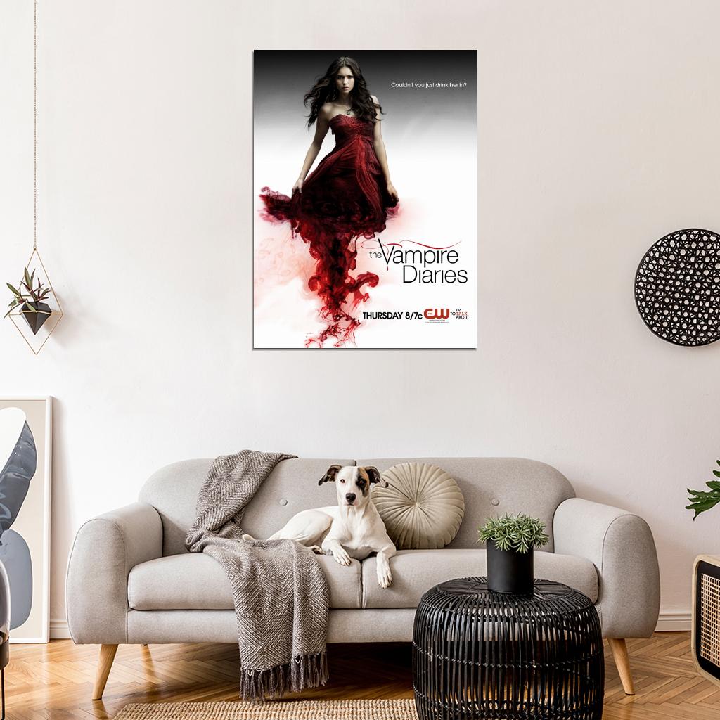 The Vampire Diaries Nina Dobrev Red Dress TV Series Wall Art Print Poster