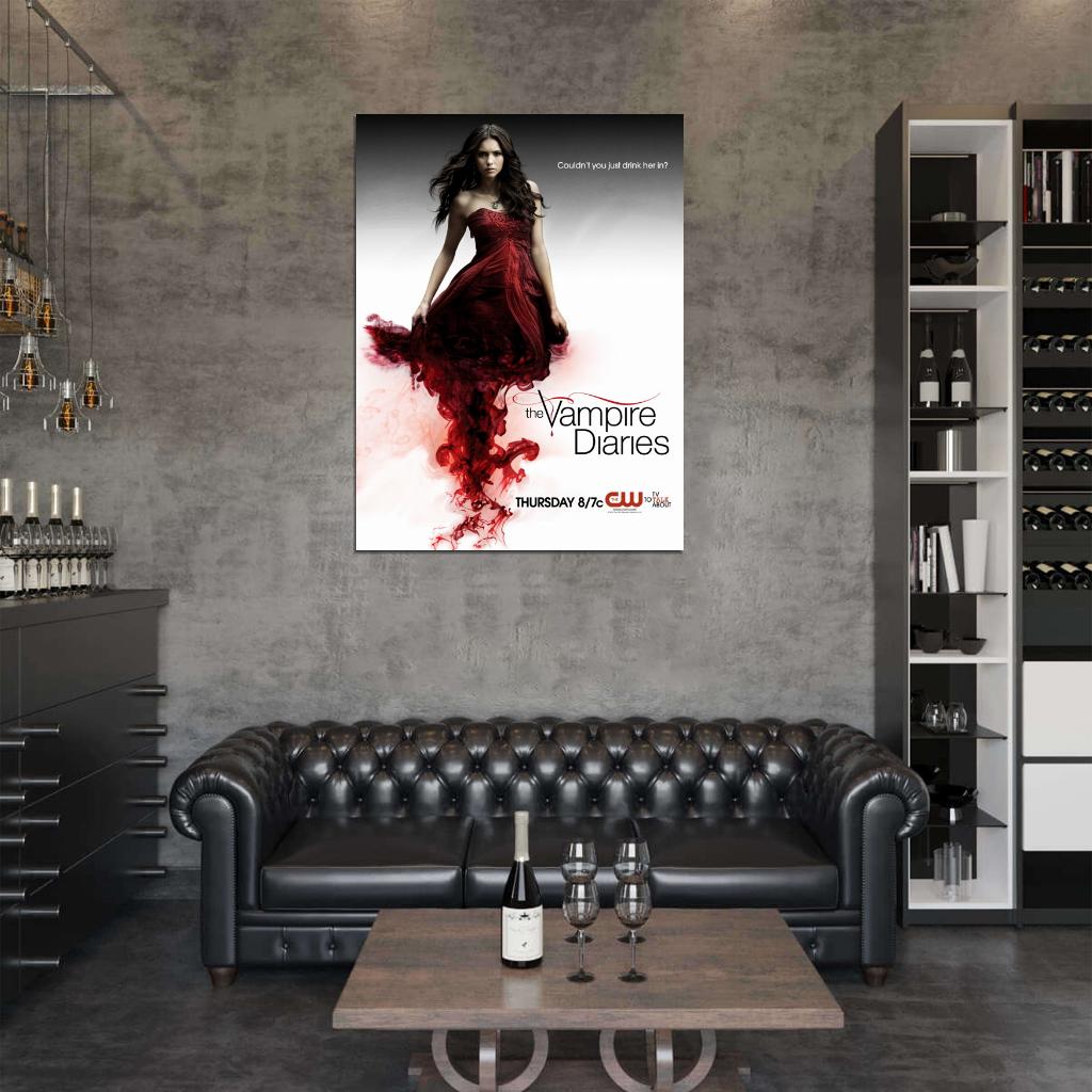 The Vampire Diaries Nina Dobrev Red Dress TV Series Wall Art Print Poster