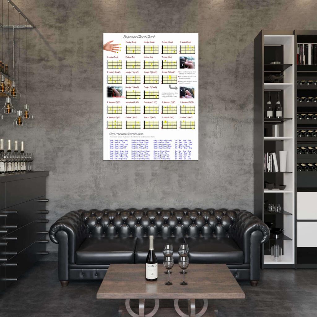 Beginner Guitar Chord Chart Music Art Wall Art Print Poster