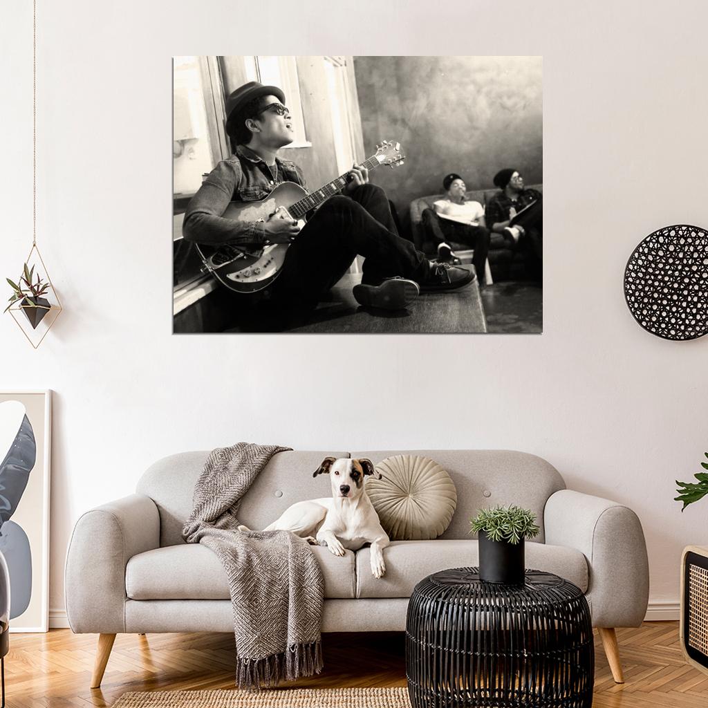 Bruno Mars Guitar R&B Pop Singer Music BW Art Wall Art Print Poster